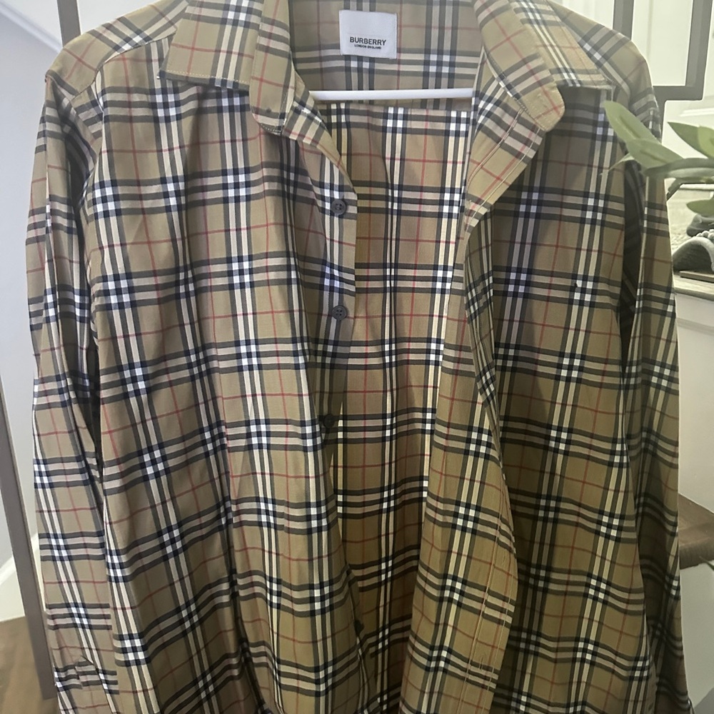 Brand New Classic Burberry Beige Checkered Men's Shirt
